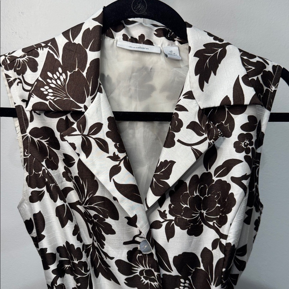 Dressbarn‎ Floral Sleeveless Shirt Dress Brown Cream Belted Midi Size 12 - Picture 4 of 8